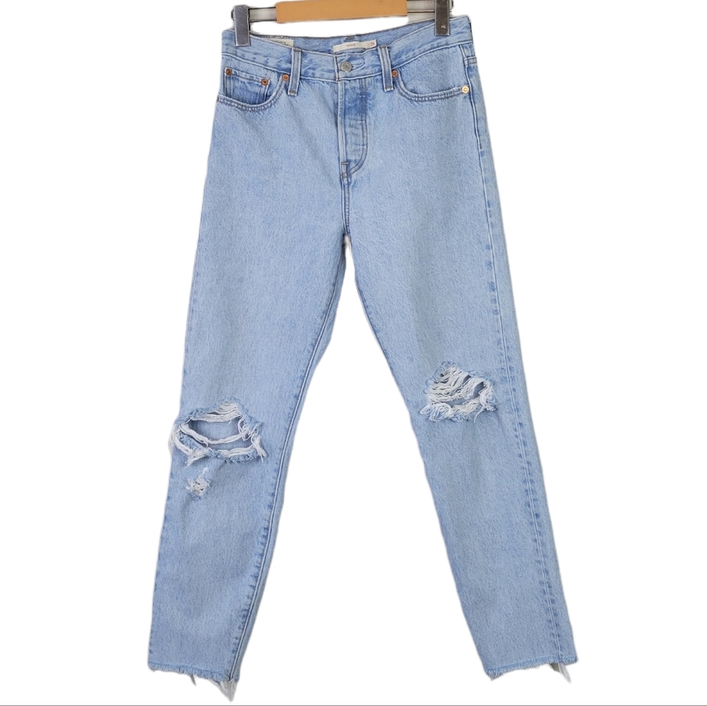 Levi's Premium Wedgie Jeans Light Wash Distressed High Rise Button Fly 26